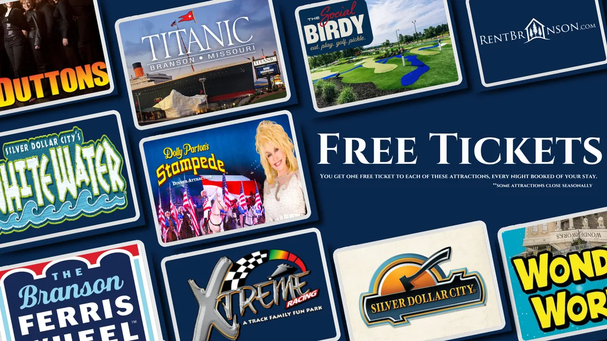 A bold, colorful interior scene focused on attraction tickets, with eye-catching graphics and text. The playful display hints at exciting adventures awaiting guests, from theme parks to local attractions, and underscores the special promotion on free attraction tickets.